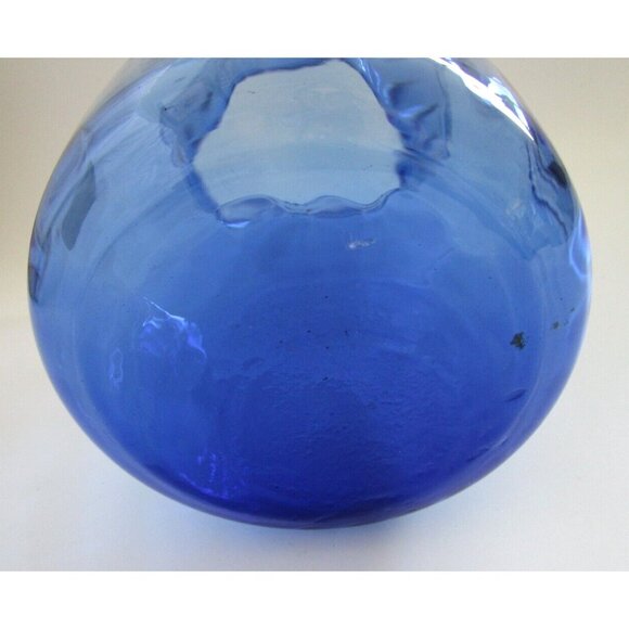 Vitro Mosa Mexican Hand Blown Navy Blue Art Glass Vase - Etched Rim - Vintage - Picture 7 of 11